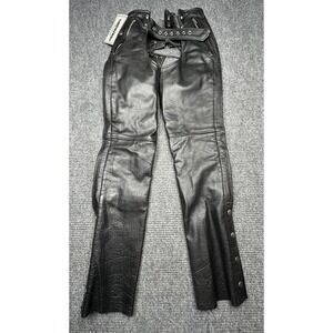 UNIK Premium Leather Motorcycle Chaps Mens 2XS Black Snap Out Liner Spandex